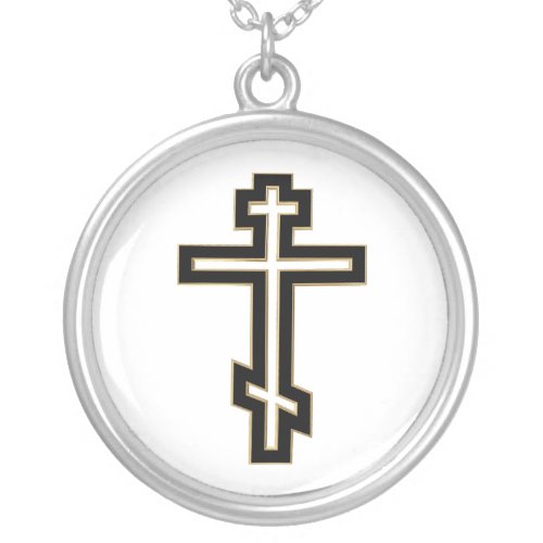 Russian orthodox cross silver plated necklace