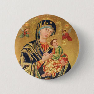 Russian Orthodox Icon - Virgin Mary and baby Jesus Button