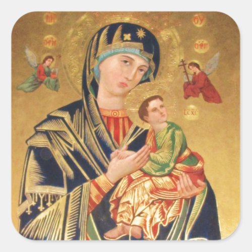 Russian Orthodox Icon _ Virgin Mary and baby Jesus Square Sticker