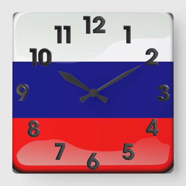 Russian polished flag square wall clock (Front)