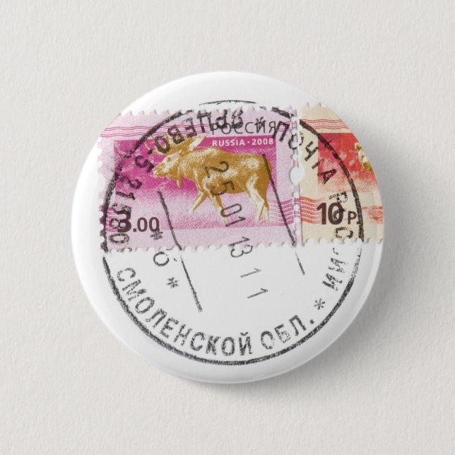 Russian stamps pinback button (Front)