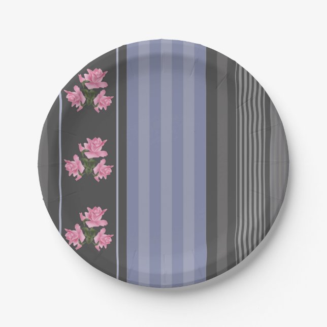 Russian, striped , patchwork paper plates (Front)