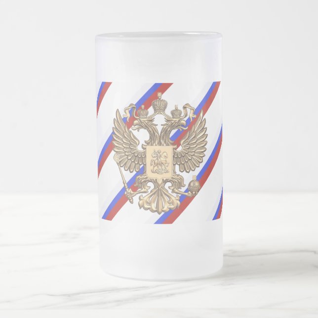 Russian stripes flag frosted glass beer mug (Center)
