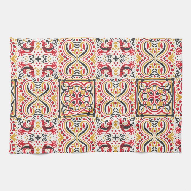 Russian style boho chic pattern  kitchen towel (Horizontal)