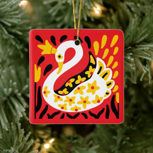 Russian Style Fairy Tale Royal Crowned Swan Ceramic Ornament