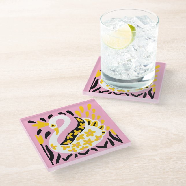 Russian Style Fairy Tale Royal Crowned Swan Glass Coaster (Angled)