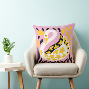 Russian Style Fairy Tale Royal Crowned Swan Throw Pillow