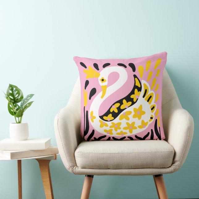 Russian Style Fairy Tale Royal Crowned Swan Throw Pillow (Chair)