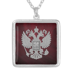 Russian symbol red flag silver plated necklace