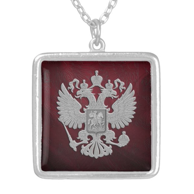 Russian symbol red flag silver plated necklace (Front)