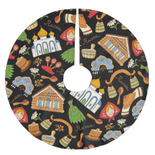 Russian Symbols: Colored Vintage Pattern. Brushed Polyester Tree Skirt