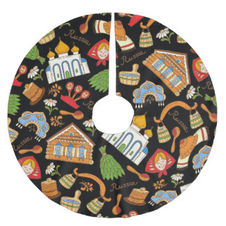 Russian Symbols: Colored Vintage Pattern. Brushed Polyester Tree Skirt