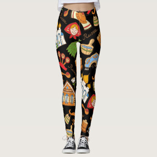 Russian Symbols: Colored Vintage Pattern. Leggings