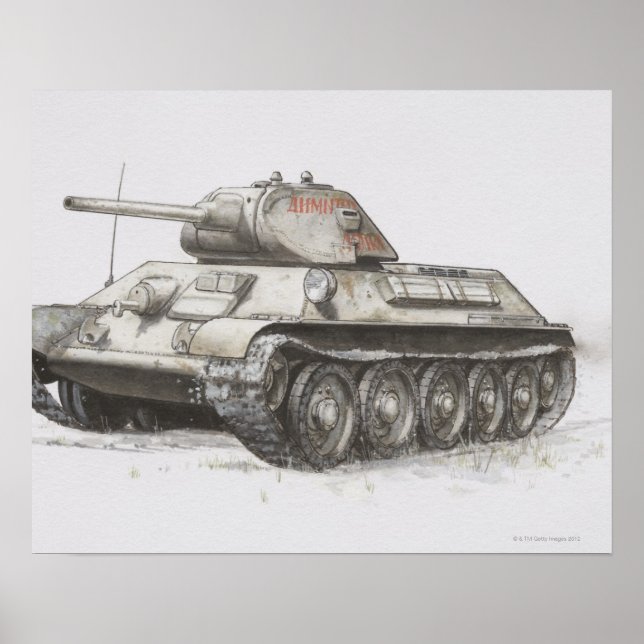 Russian T-34 army tank, side view. Poster (Front)