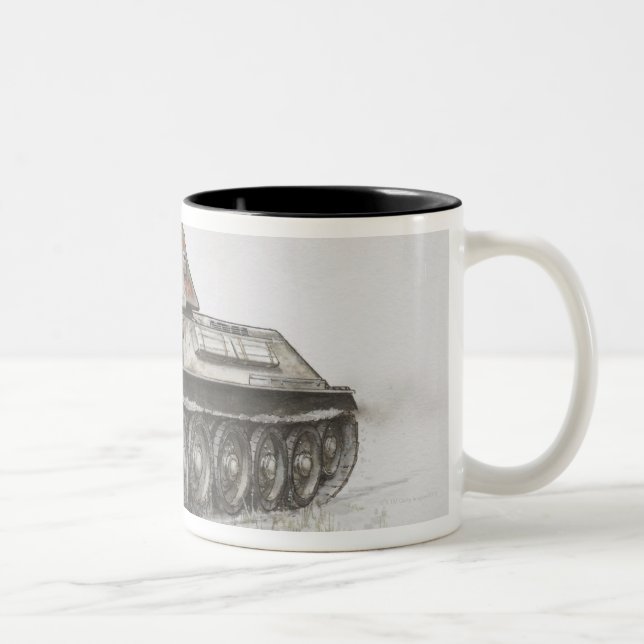 Russian T-34 army tank, side view. Two-Tone Coffee Mug (Right)