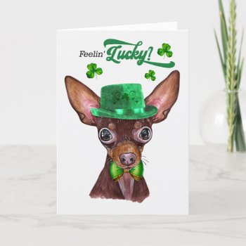 Russian Toy Terrier Dog Lucky St Patrick's Day Holiday Card by PAWSitivelyPETs at Zazzle