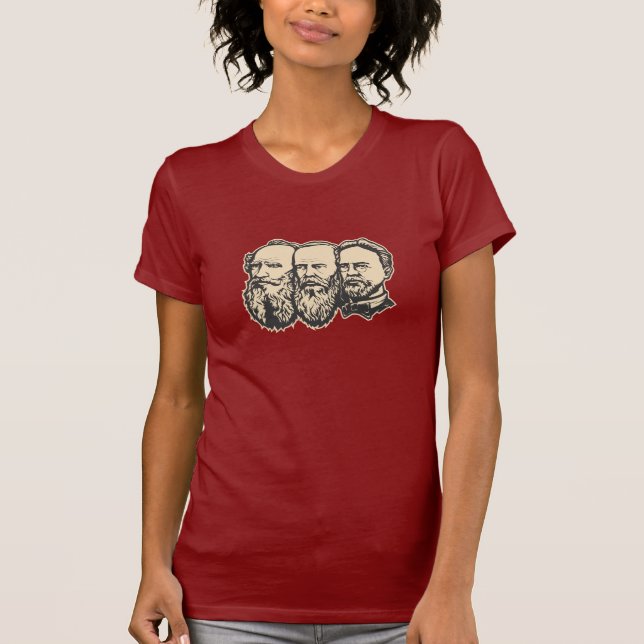 Russian Troika: Tolstoy, Dostoevsky, Chekhov T-Shirt (Front)