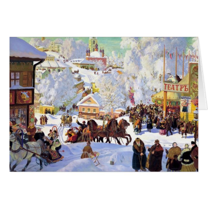 Russian Village in the Winter Greeting Cards