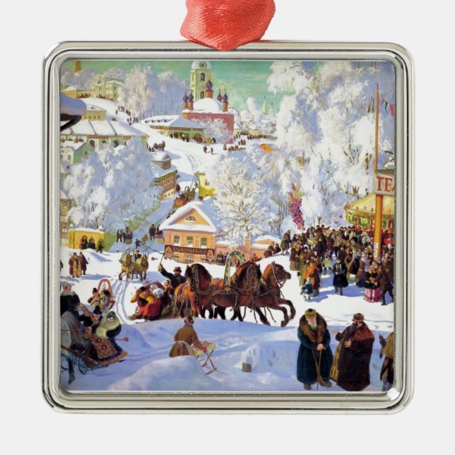 Russian Village in the Winter Metal Ornament (Front)