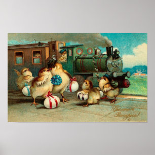 Russian Vintage Easter with Train Poster
