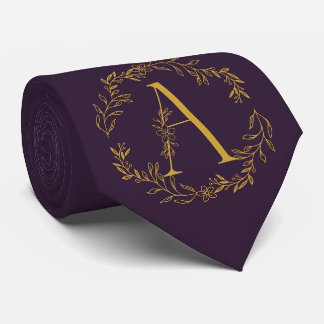 Russian Violet Monogrammed Groomsmen Neck Tie (Rolled)