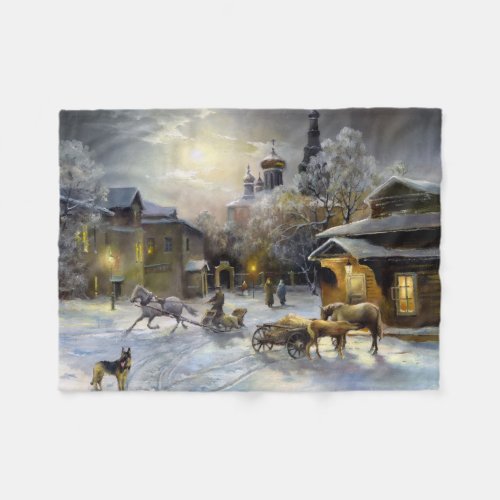 Russian Winter Painting Small Fleece Blanket