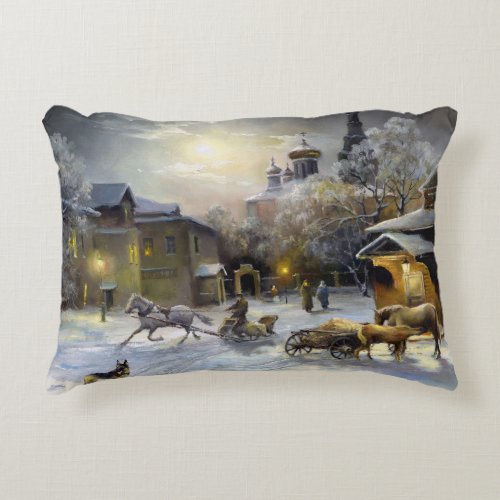 Russian Winter Village Accent Pillow