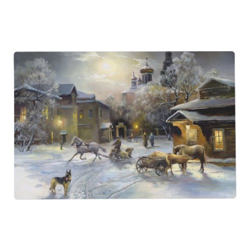 Russian Winter Village Painting Laminated Placemat