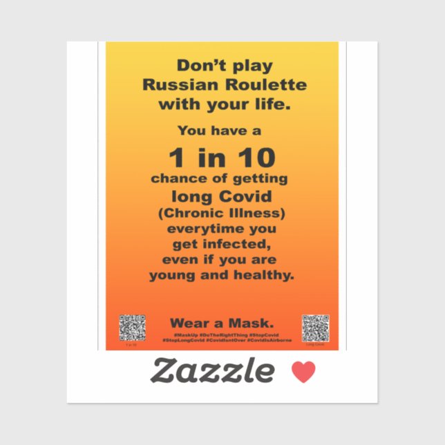 Russiona Roulette 1 in 10 long Covid vinyl sticker (Sheet)