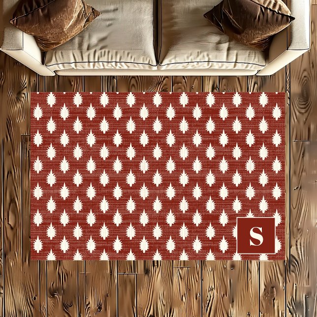 Rust Abstract Geometric Spikes Boho Monogram Rug (Creator Uploaded)