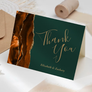 Rust Agate Gold Emerald Green Wedding Thank You Card