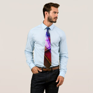 Rust aged colored geometric shapes with neon light neck tie