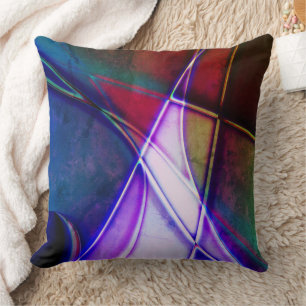 Rust aged colored geometric shapes with neon light throw pillow