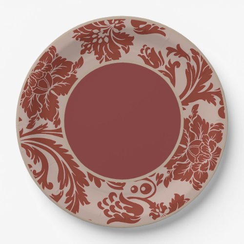 Rust and beige floral formal wedding paper plate