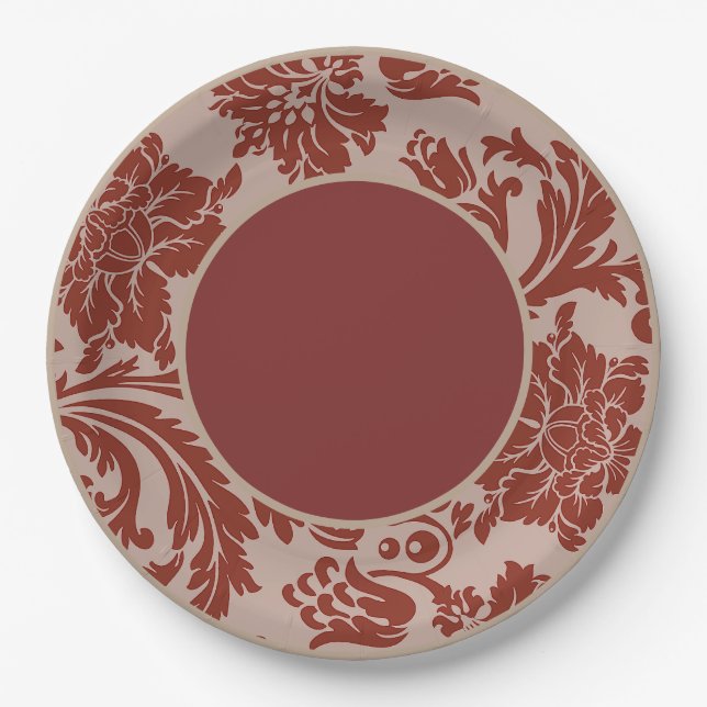 Rust and beige floral formal wedding paper plate (Front)