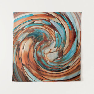 Rust and Blue Abstract Dolphin Swirl Tapestry