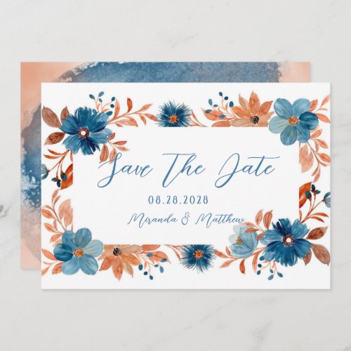 Rust and Blue Florals Save the Date Invitation