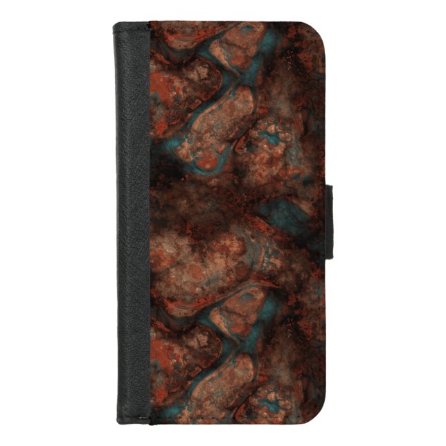 Rust and blue stone iPhone wallet case (Front)