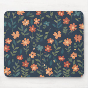 Rust and Coral Daisy Field on Navy Blue Mouse Pad