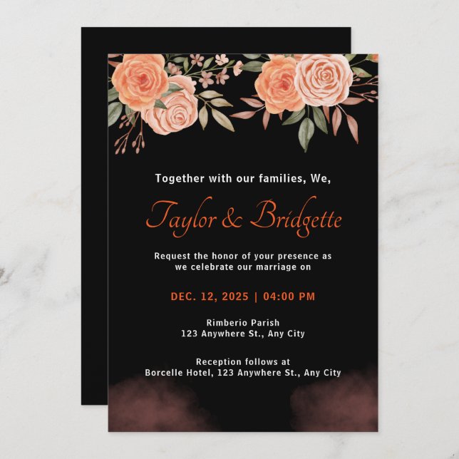 Rust and Emerald Black Fall Wedding  Invitation (Front/Back)