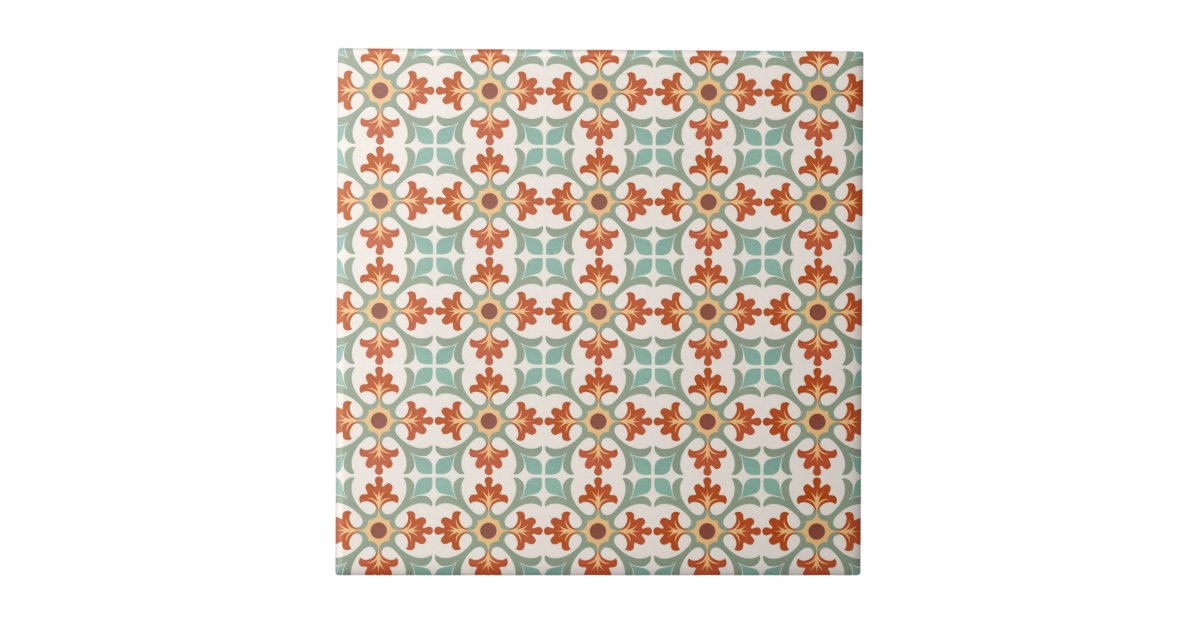 Rust and Gold Patterned Moroccan Tile | Zazzle