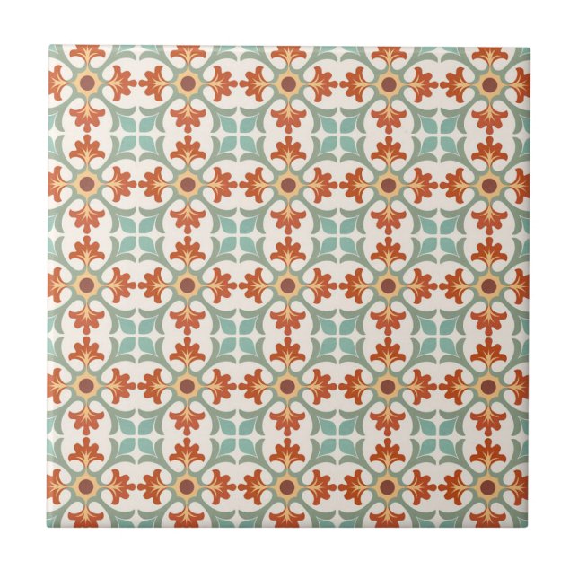 Rust and Gold Patterned Moroccan Tile (Front)