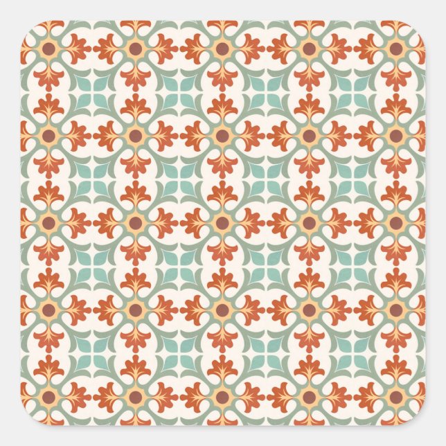 Rust and Gold Patterned Moroccan Tile Square Sticker (Front)