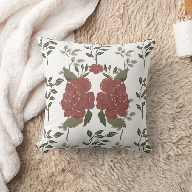 Rust and Greenery Floral Pillow (Blanket)
