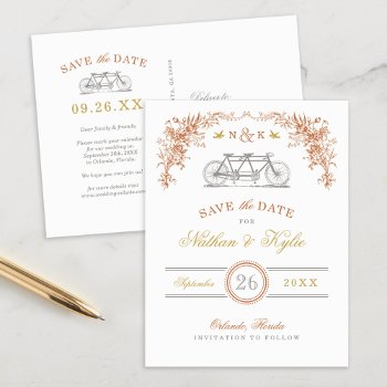 Rust And Honey Vintage Bicycle Save The Date Announcement Postcard by rileyandzoe at Zazzle