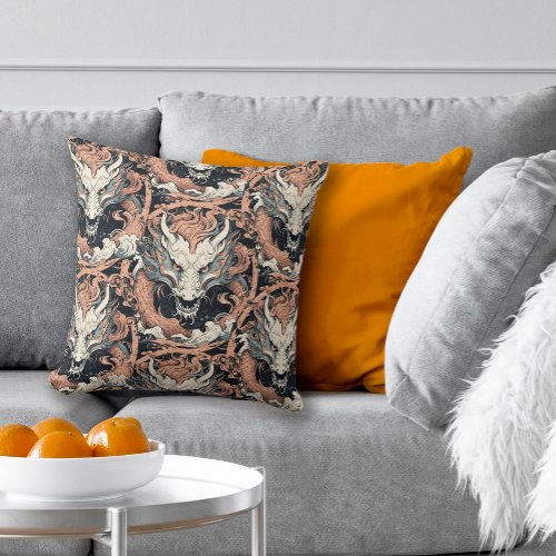 Rust and Jade Medieval Chinese or Japanese Dragon  Throw Pillow