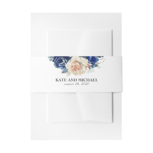 Rust And Navy Blue Floral Wedding Invitation Belly Band