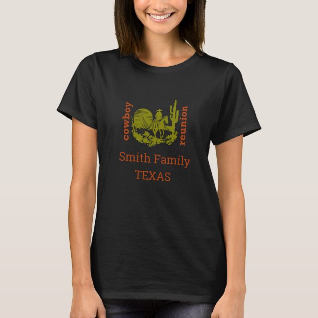 rust and olive green cowboy cactus tree reunion T-Shirt (Front)