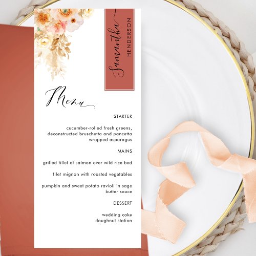 Rust and Peach Blush Personalized with Guest Name  Menu