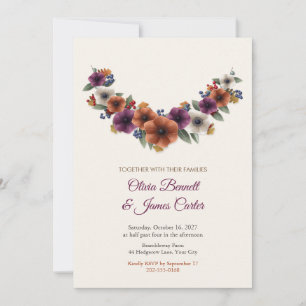 Rust and Plum Anemones Autumn Berry Wedding Invitation